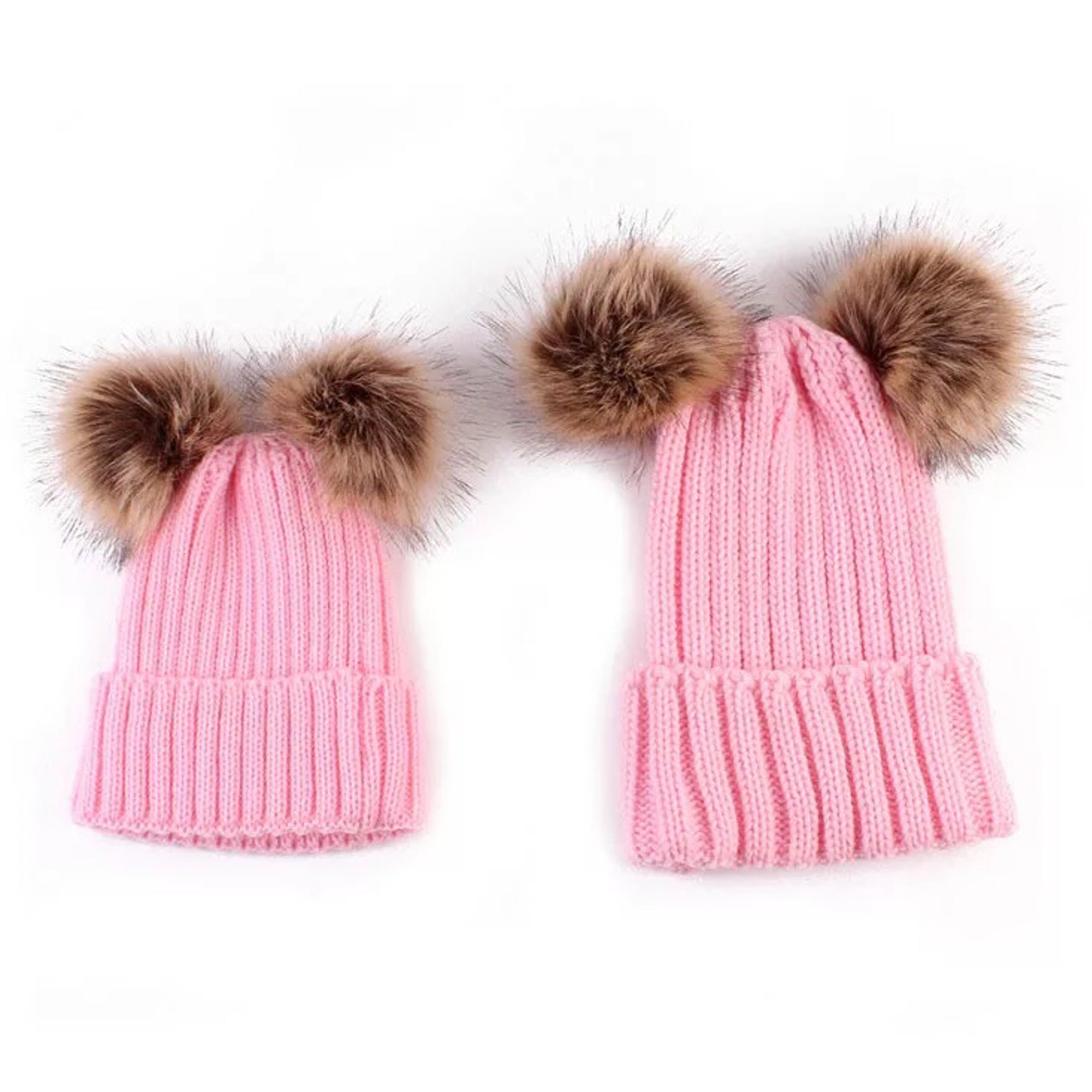 Popular Mommy and Me Newborn Black Hat Set with Pink Pom