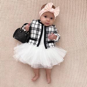 Toddler Baby Girls Winter Clothes Plaid Coat Tops+Tutu Dress Formal Outfits  Set